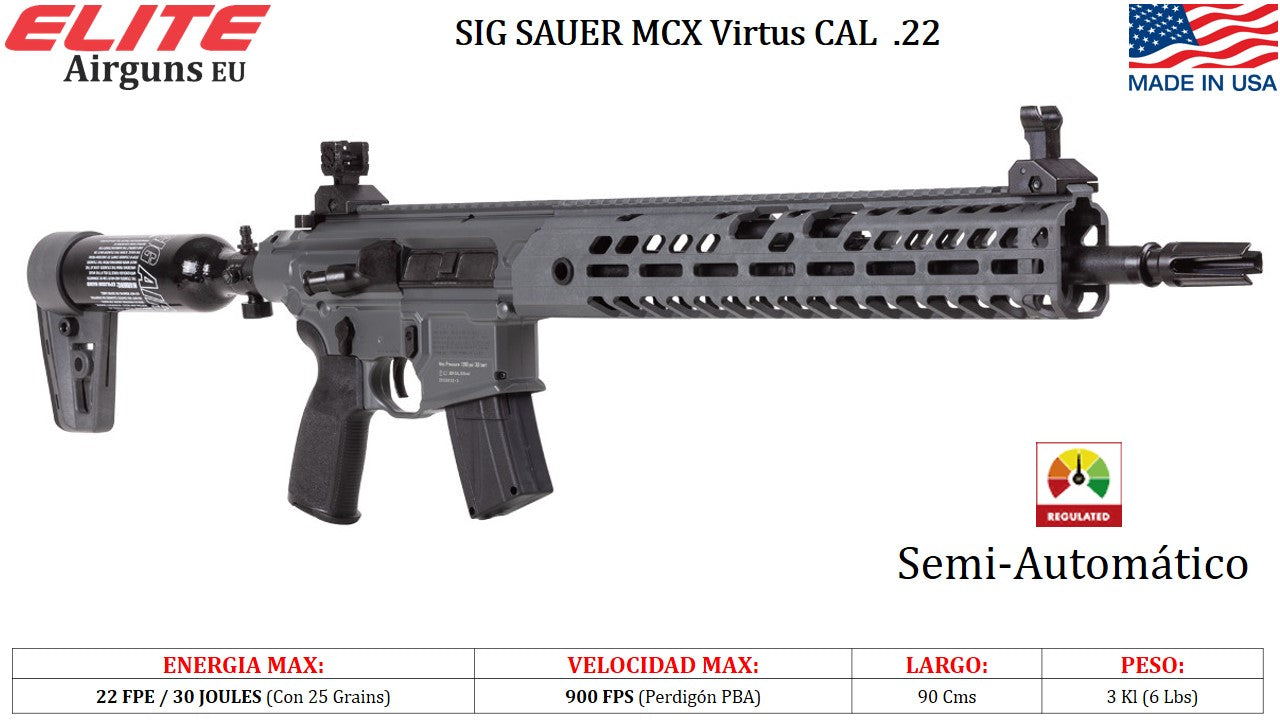 RIFLE PCP SIG SAUER MCX VIRTUS SEMI AUTOMÁTICO Cal. .22